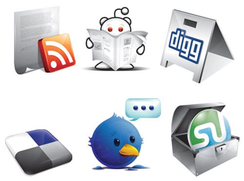 6 Free New Social Icons – Digg, Twitter, Stumble, RSS, Delicious & Reddit