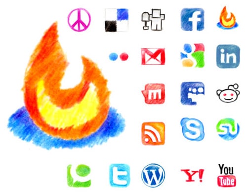 20 free Web 2.0 icons (colored pencil version)