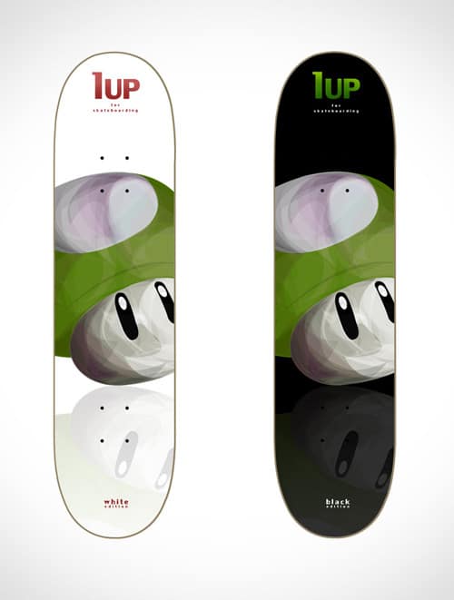 Skateboard graphic: 1up shroom by Derryo