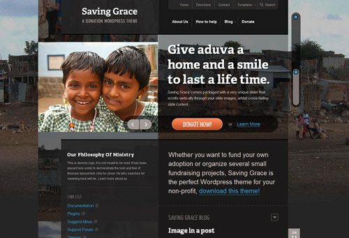 Saving Grace is a theme specifically for charities & non-profit organizations. Designed by Matthew Smith.