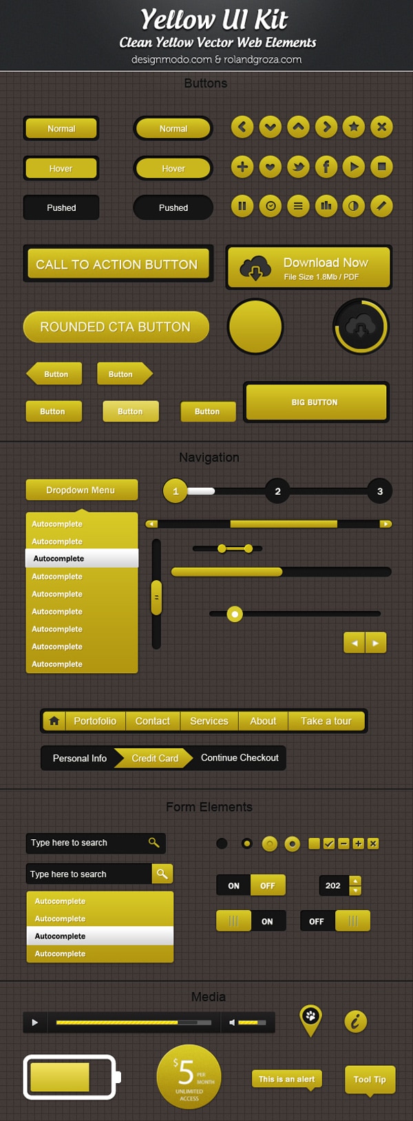Free PSD Yellow Web UI Elements Kit