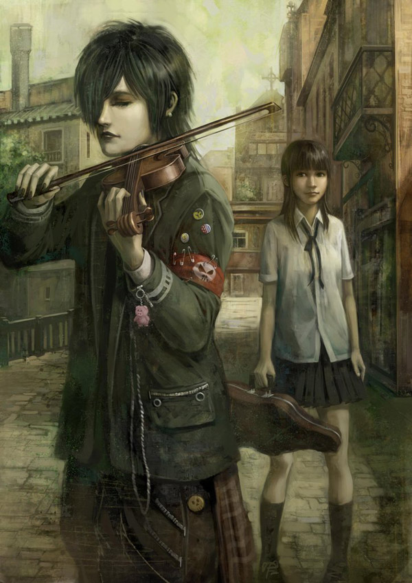 Violinist and Schoolgirl