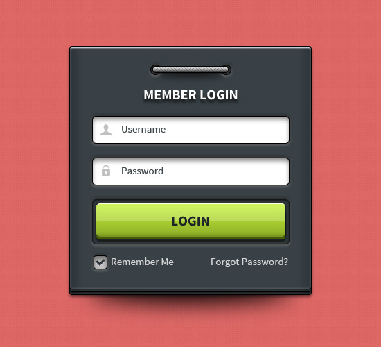 Member login form UI element (PSD)