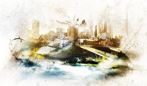 Design an Awesome Watercolour Style “City on Cloud” Artwork in Photoshop