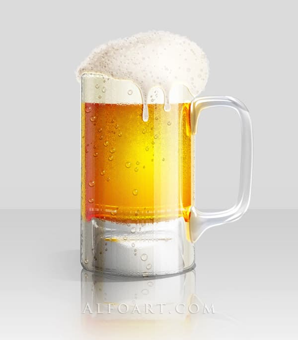 Cold Beer Glass Illustration. Foam texture and dewy glass effect
