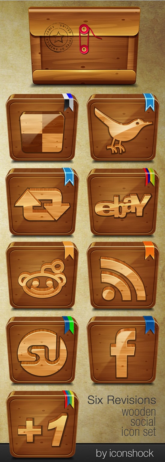 Wooden Social: Free Icon Set