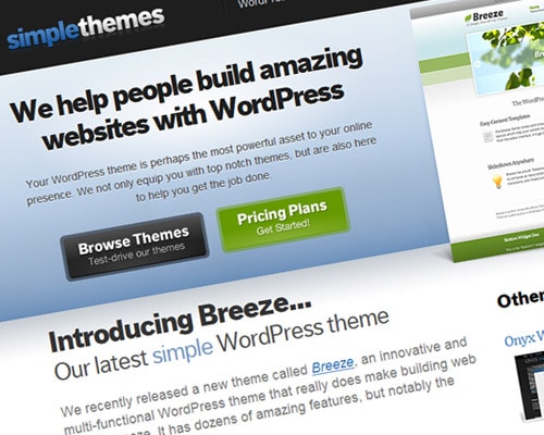Free and premium WordPress themes site featuring third party themes. Each theme posted has a thumbnail preview, download link, and demo where available.